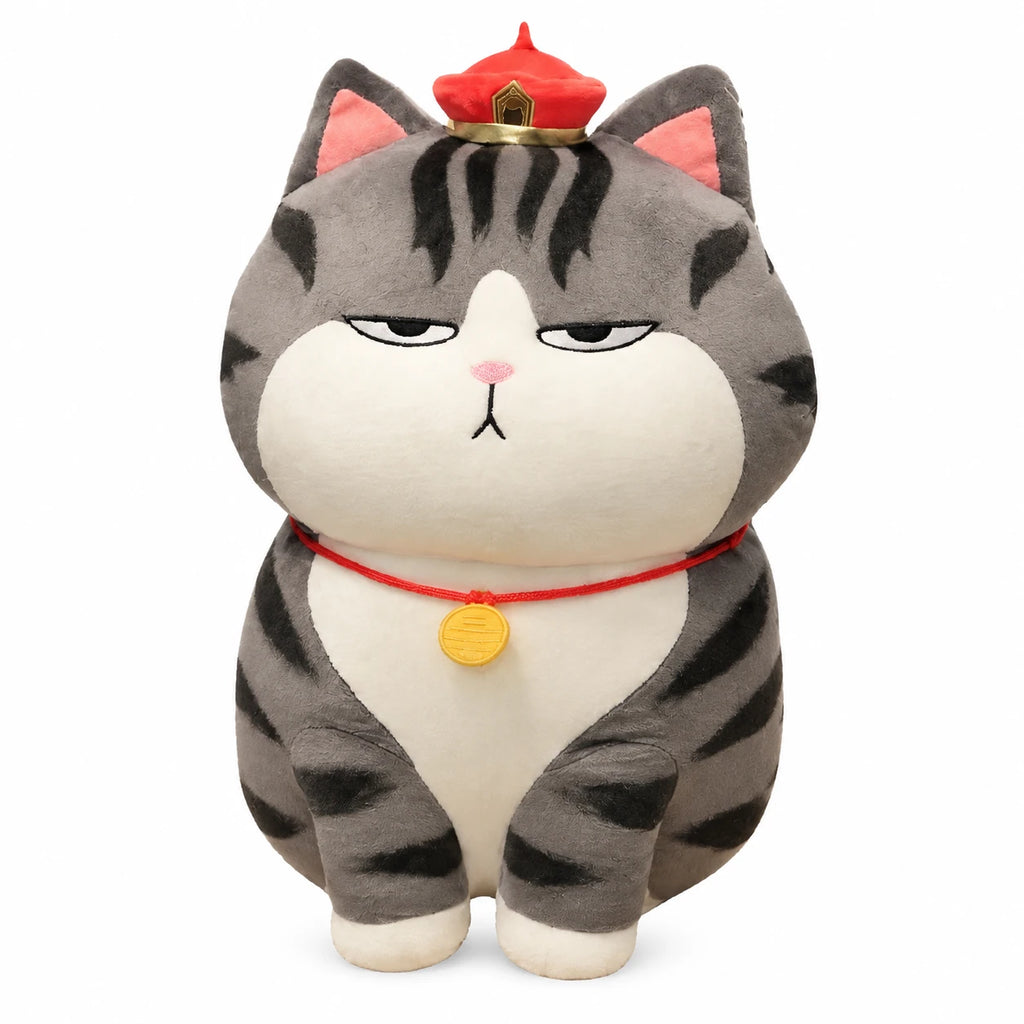 Cat Plush Toy with Imperial Crown and Gray Stripes - 12in / 30cm · 15.5in / 40cm · 19.5in / 50cm