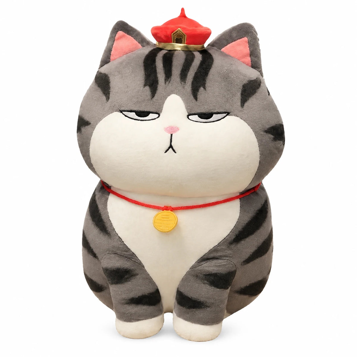 Cat Plush Toy with Imperial Crown and Gray Stripes - 12in / 30cm · 15.5in / 40cm · 19.5in / 50cm