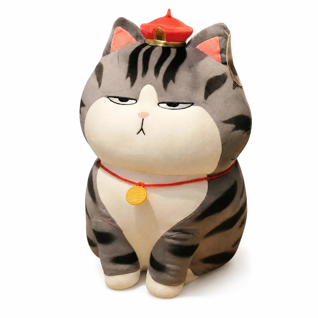 Cat Plush Toy with Imperial Crown and Gray Stripes - Fond blanc, autre angle