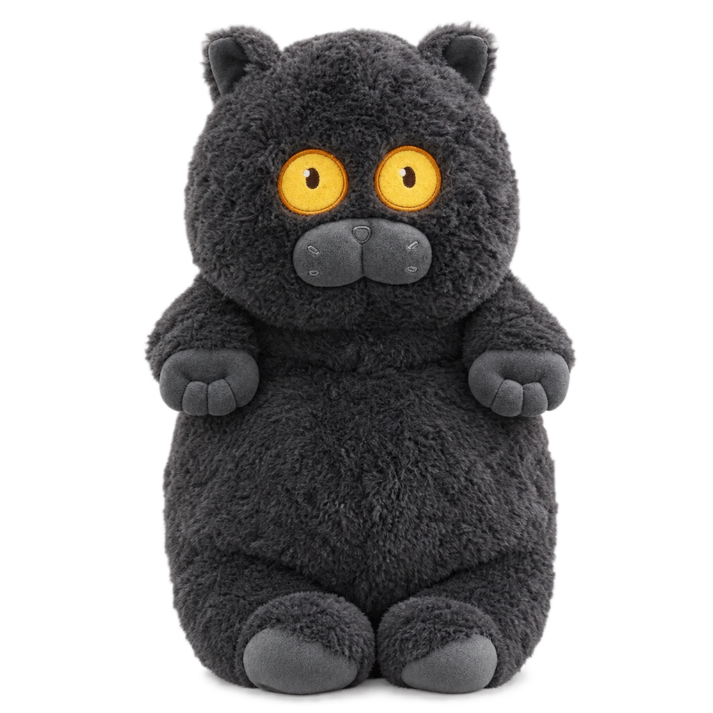 Cat Plush Toy with Large Yellow Eyes and Dark Grey Fur - Black (Poe) / 15.5in / 40cm … (3 tailles)
