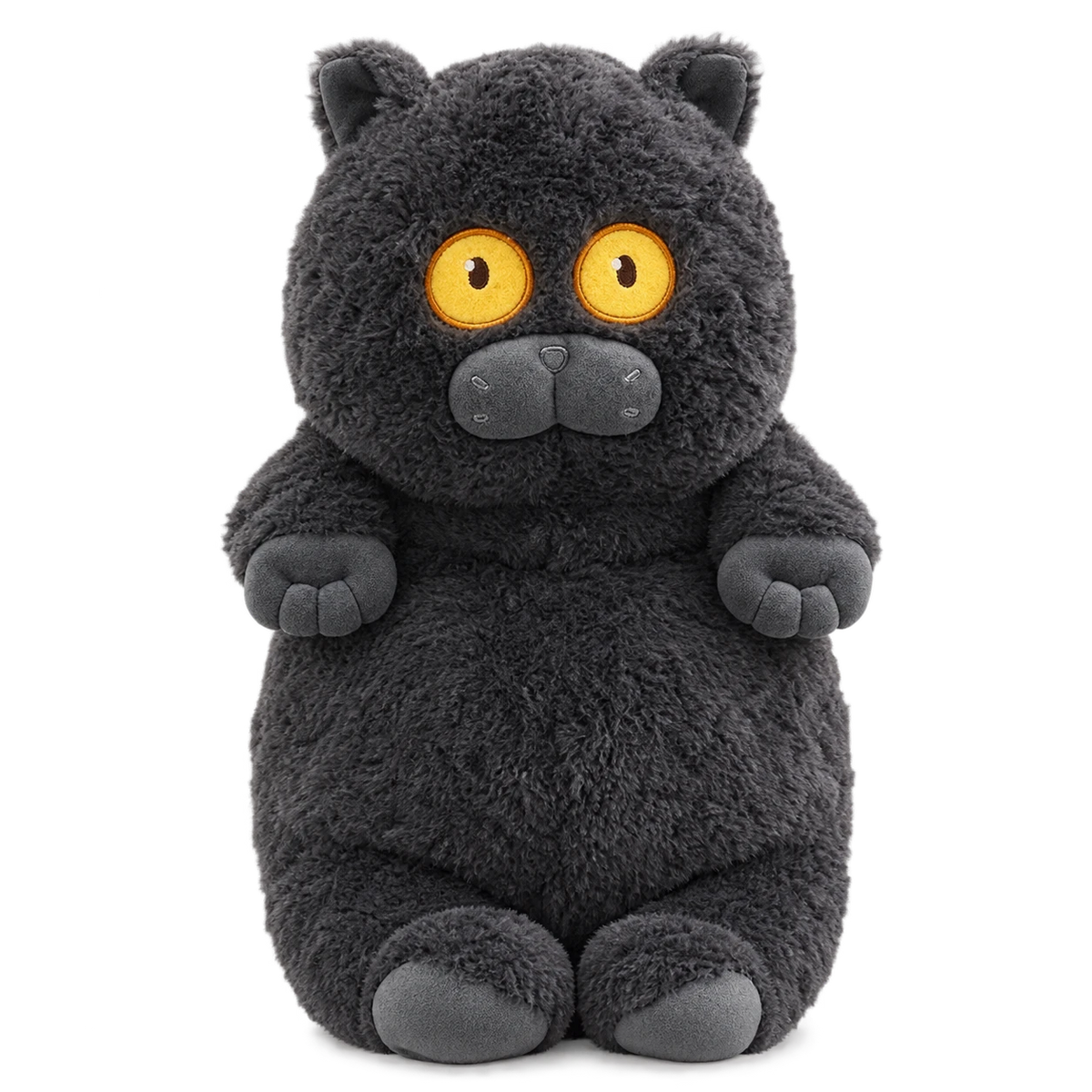 Cat Plush Toy with Large Yellow Eyes and Dark Grey Fur - Black (Poe) / 15.5in / 40cm … (3 tailles)