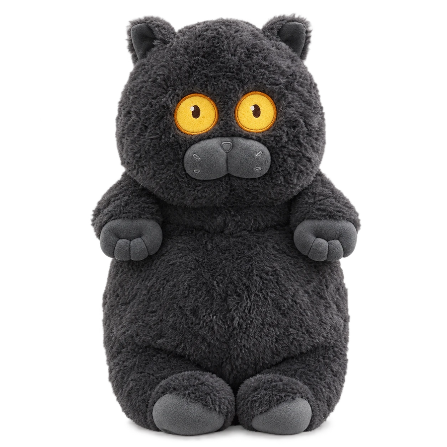 Cat Plush Toy with Large Yellow Eyes and Dark Grey Fur - Black (Poe) / 15.5in / 40cm … (3 tailles)
