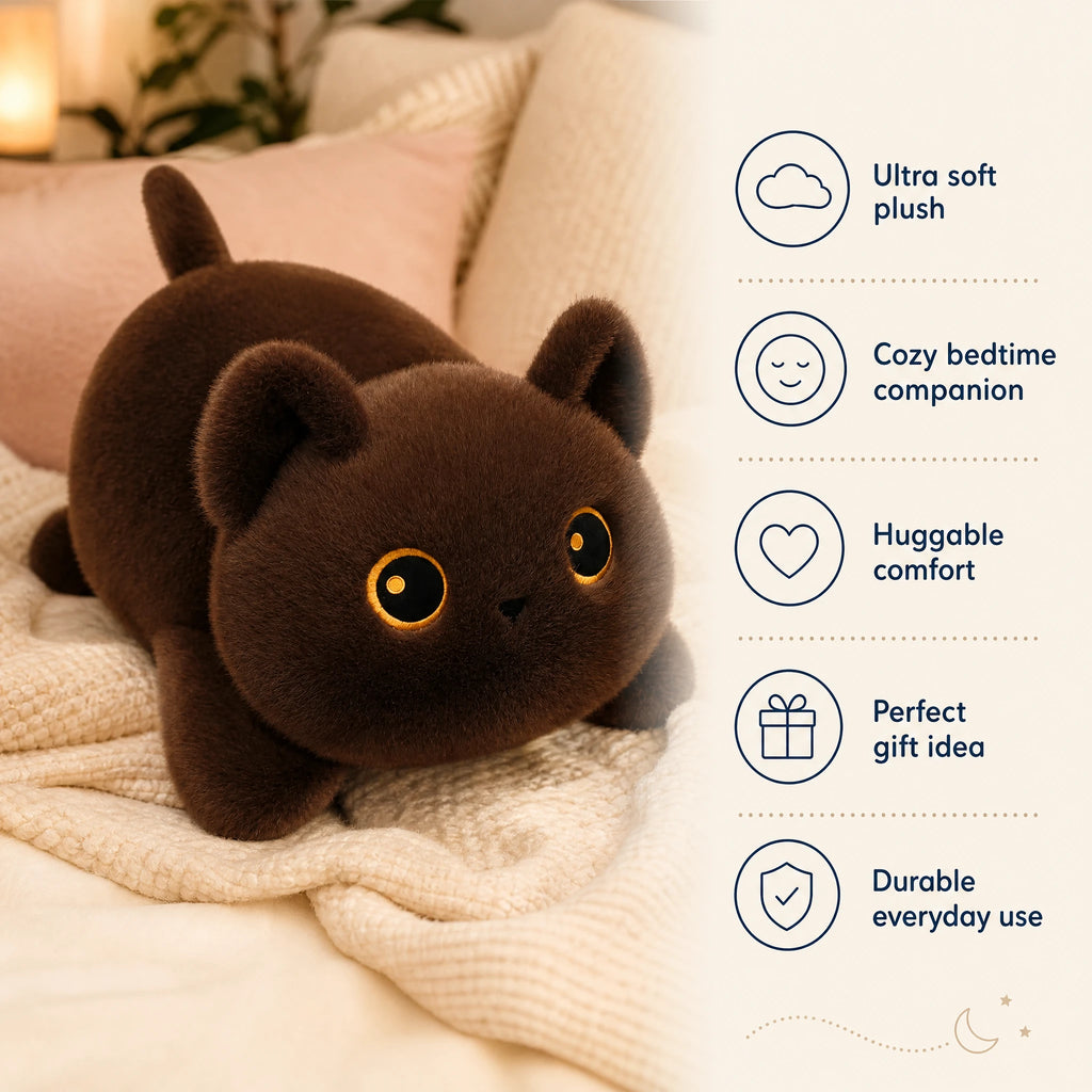 Cat Plush Toy with Round Body and Golden Eyes - Bénéfices produit