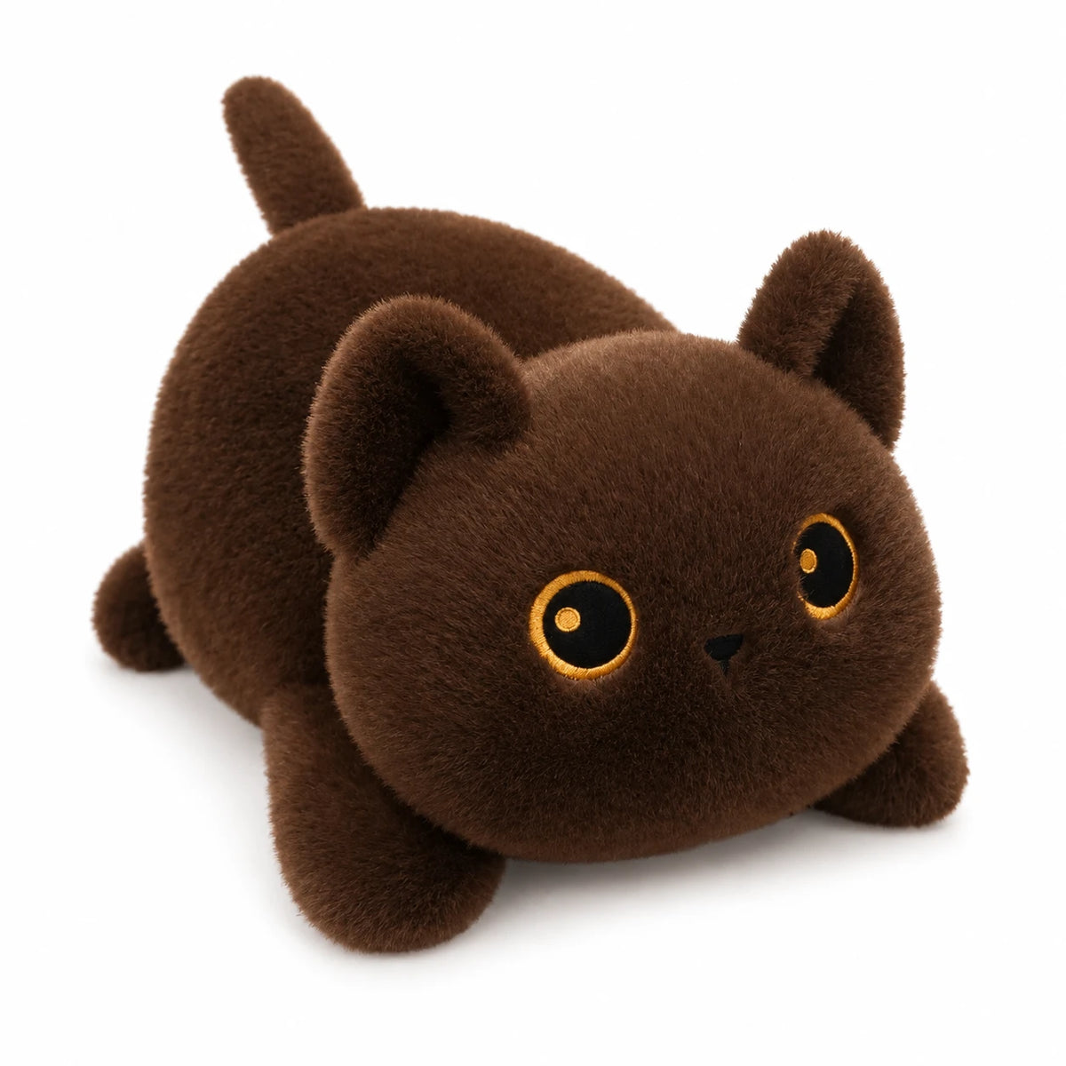 Cat Plush Toy with Round Body and Golden Eyes - Brown / 10in / 25cm … (4 tailles)
