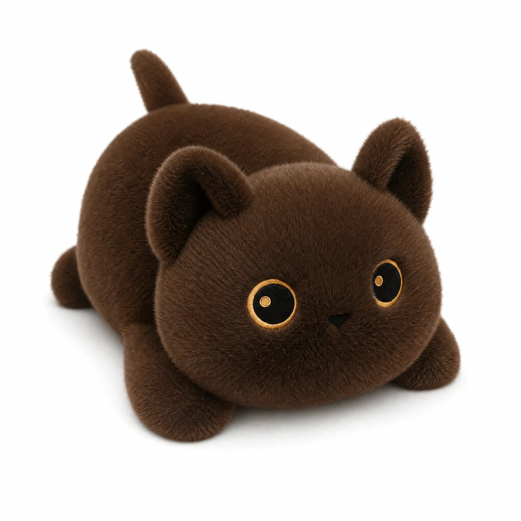Cat Plush Toy with Round Body and Golden Eyes - Fond blanc
