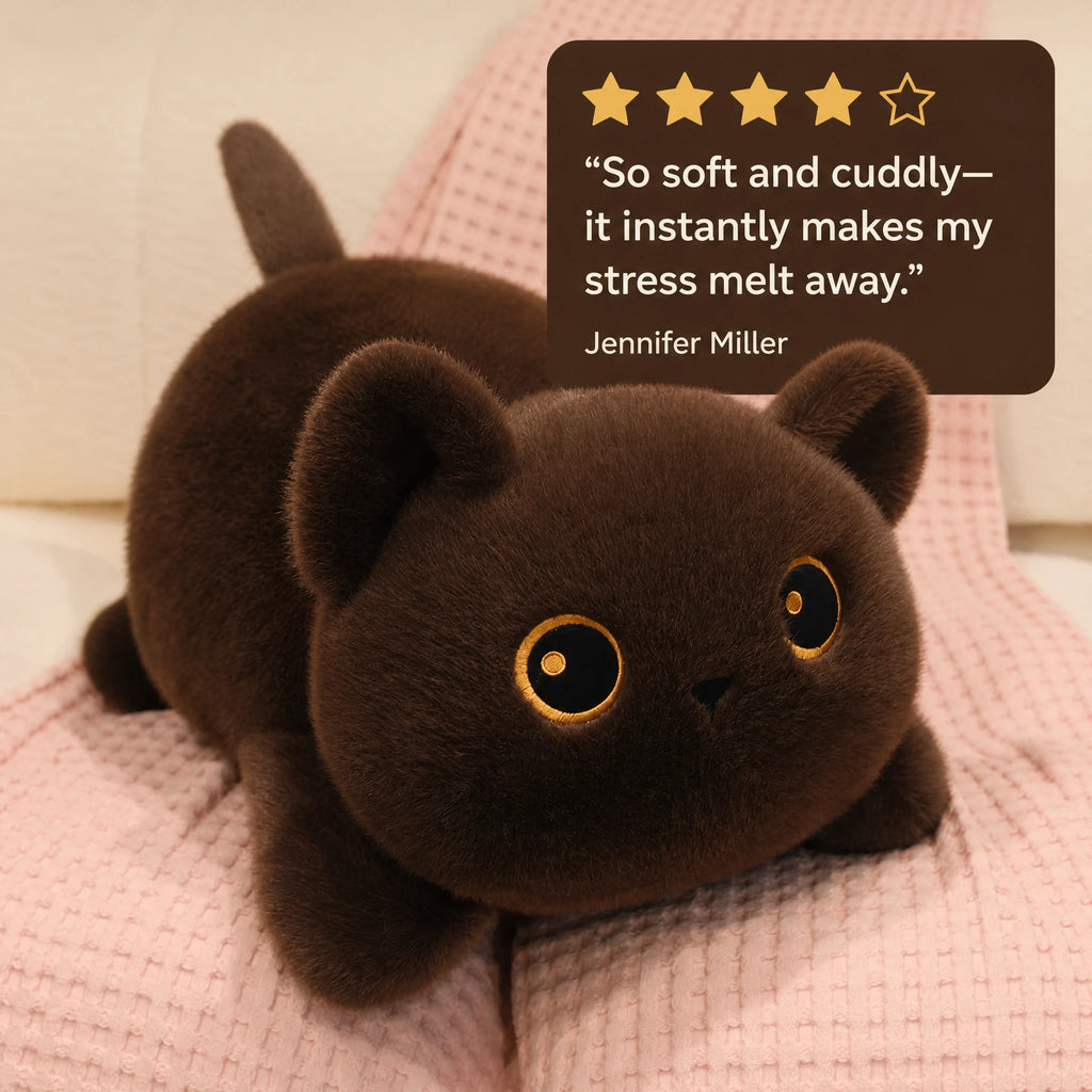 Cat Plush Toy with Round Body and Golden Eyes - Image témoignage