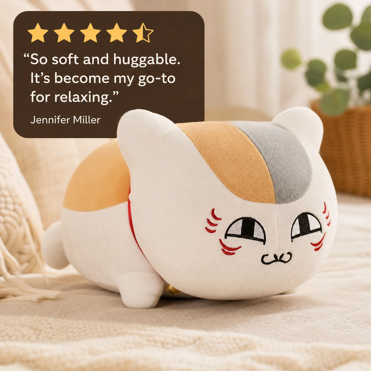 Cat Plush Toy with Tricolor Face Pattern - Image témoignage