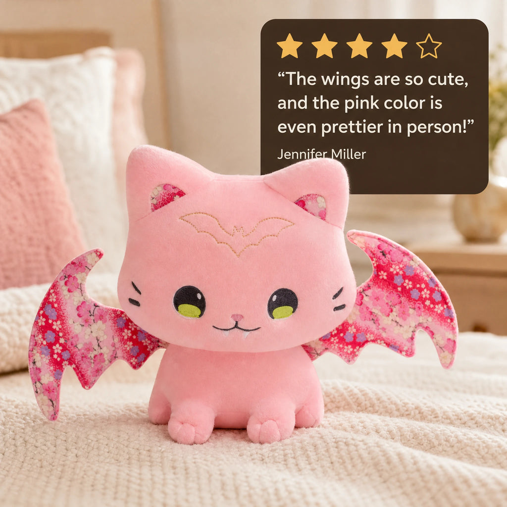 Cat Plush with Wings - Kawaii Design with Glitter Wings - Image témoignage