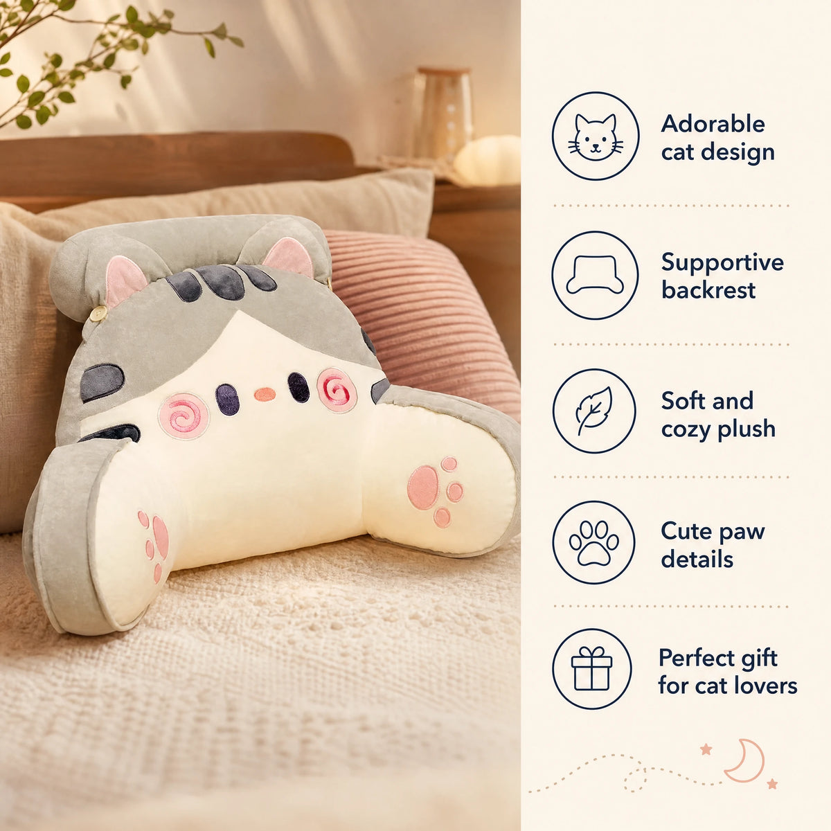 Cat Reading Pillow with Armrest and Lumbar Support - Bénéfices produit