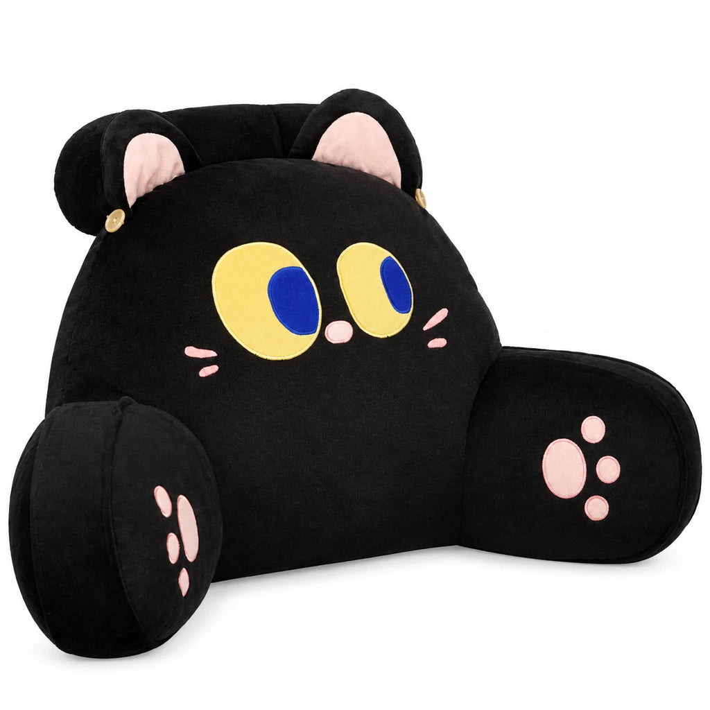 Cat Reading Pillow with Armrest and Lumbar Support - Black Cat / 20in / 50cm … (2 tailles)