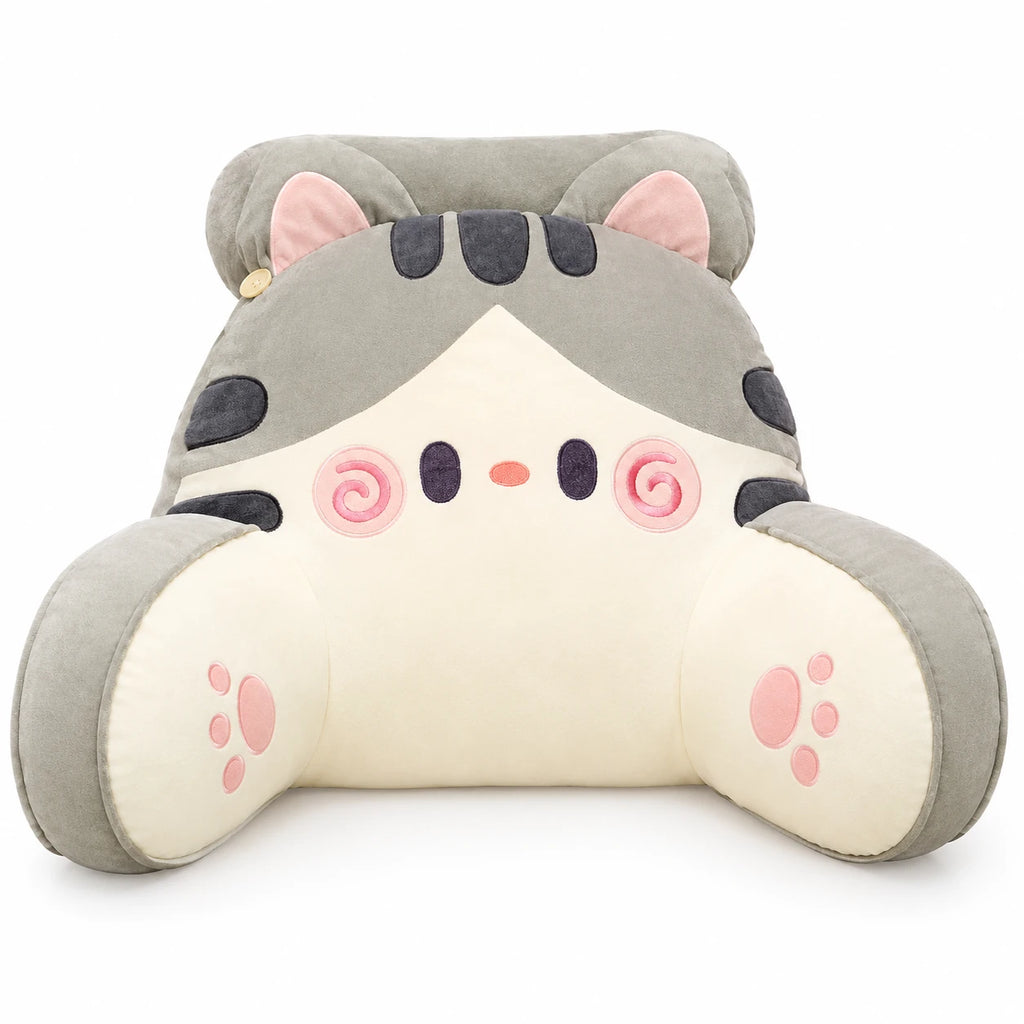 Cat Reading Pillow with Armrest and Lumbar Support - Grey Cat / 20in / 50cm · Grey Cat / 16in / 40cm