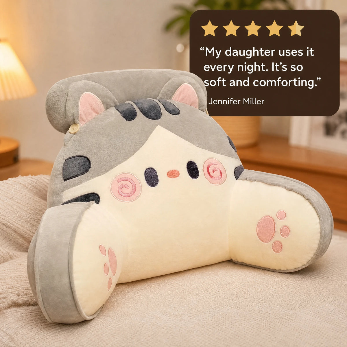 Cat Reading Pillow with Armrest and Lumbar Support - Image témoignage