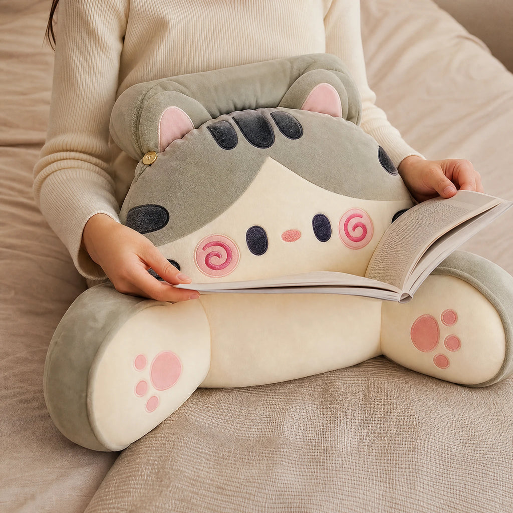 Cat Reading Pillow with Armrest and Lumbar Support - Utilisation du produit