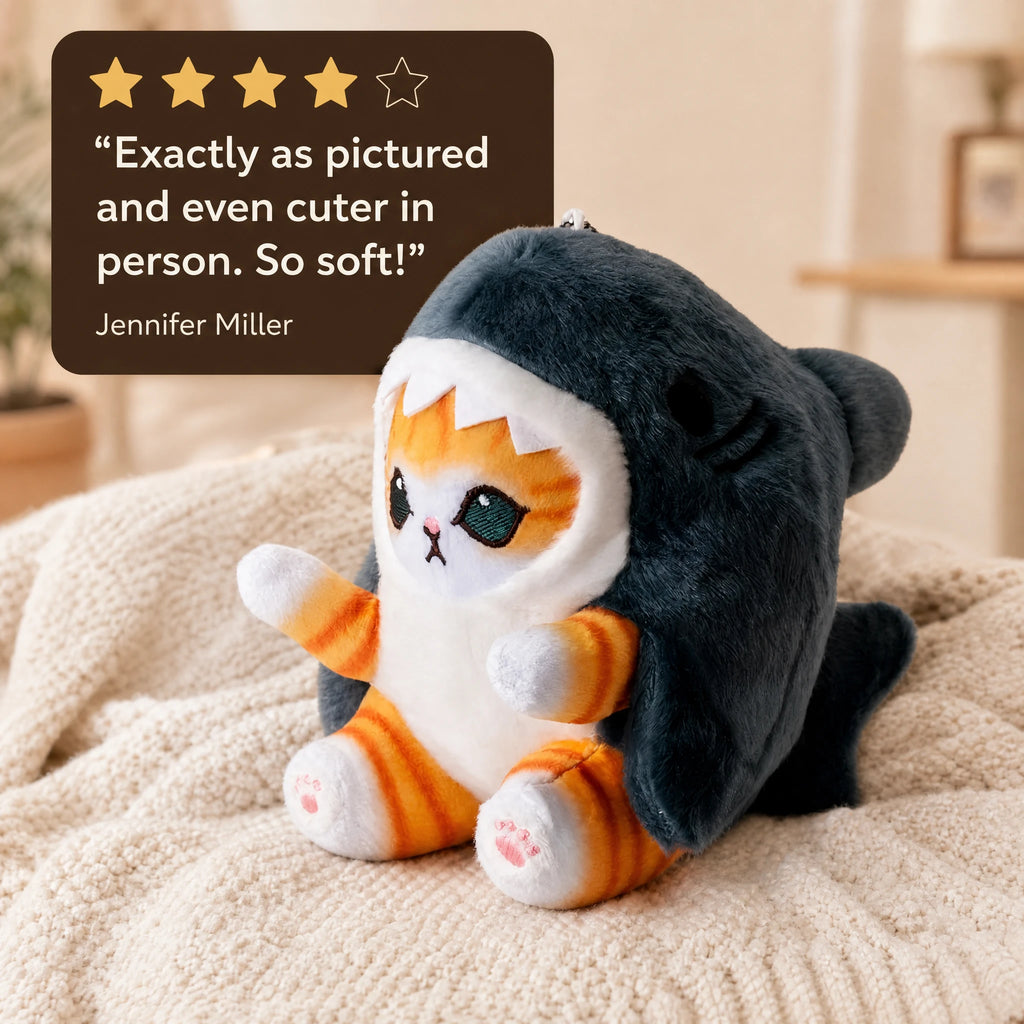 Cat Shark Plush - Striped Costume Design in Soft Fabric - Image témoignage