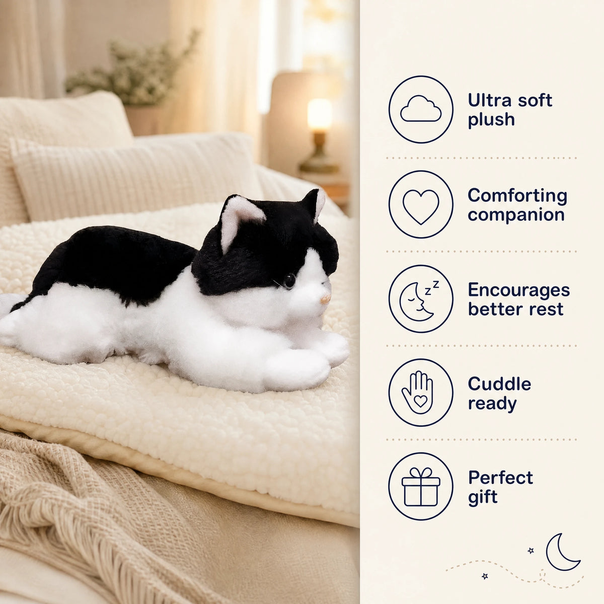 Cat Stuffed Animal Black and White Tuxedo Design - Bénéfices produit