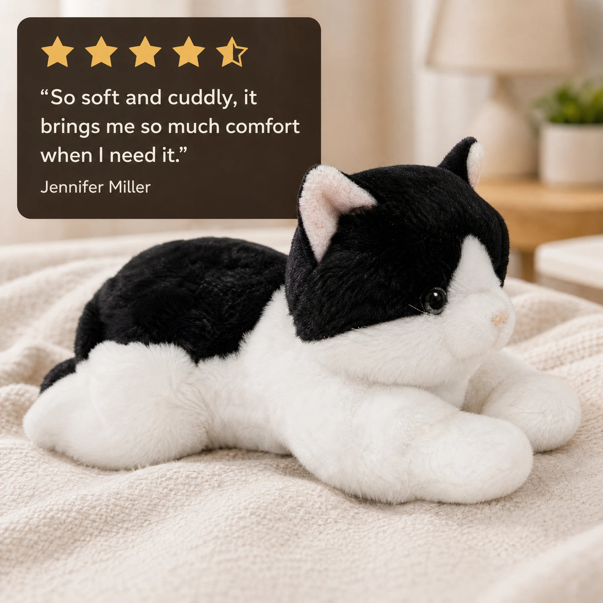 Cat Stuffed Animal Black and White Tuxedo Design - Image témoignage
