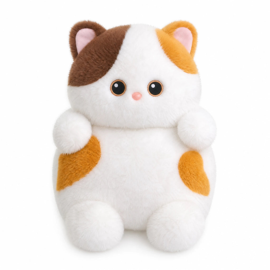 Cat Stuffed Animal, Calico Kitten with Chubby Cheeks - Fond blanc