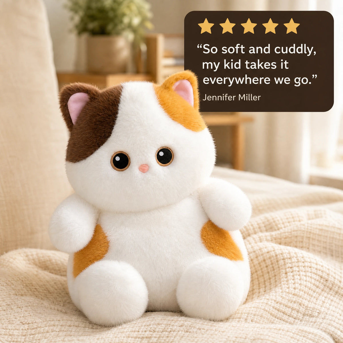 Cat Stuffed Animal, Calico Kitten with Chubby Cheeks - Image témoignage