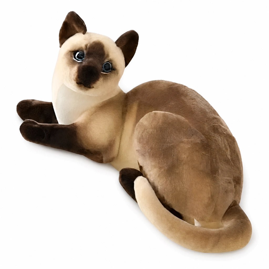 Cat Stuffed Animal, Gray Tabby Lying Down, Soft Plush - Fond blanc