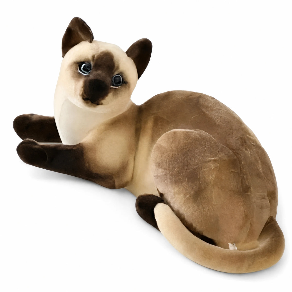 Cat Stuffed Animal, Gray Tabby Lying Down, Soft Plush - Fond blanc, autre angle