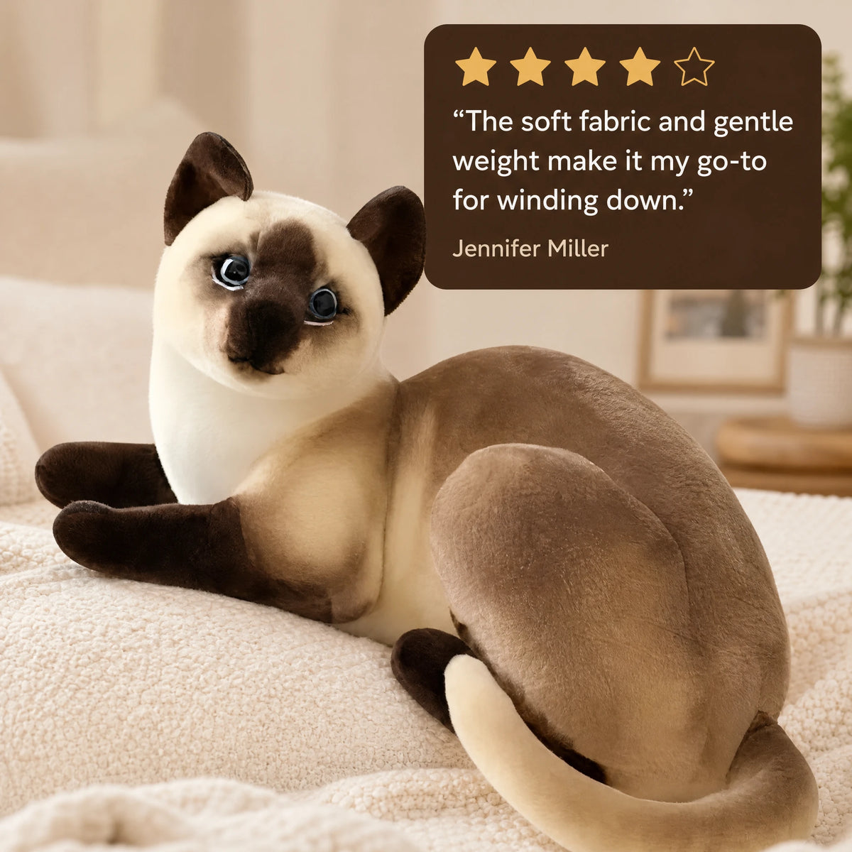 Cat Stuffed Animal, Gray Tabby Lying Down, Soft Plush - Image témoignage