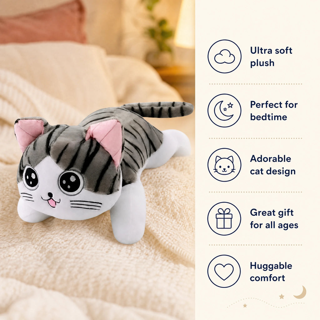 Cat Stuffed Animal, Gray Tabby Plush with Kawaii Eyes - Bénéfices produit