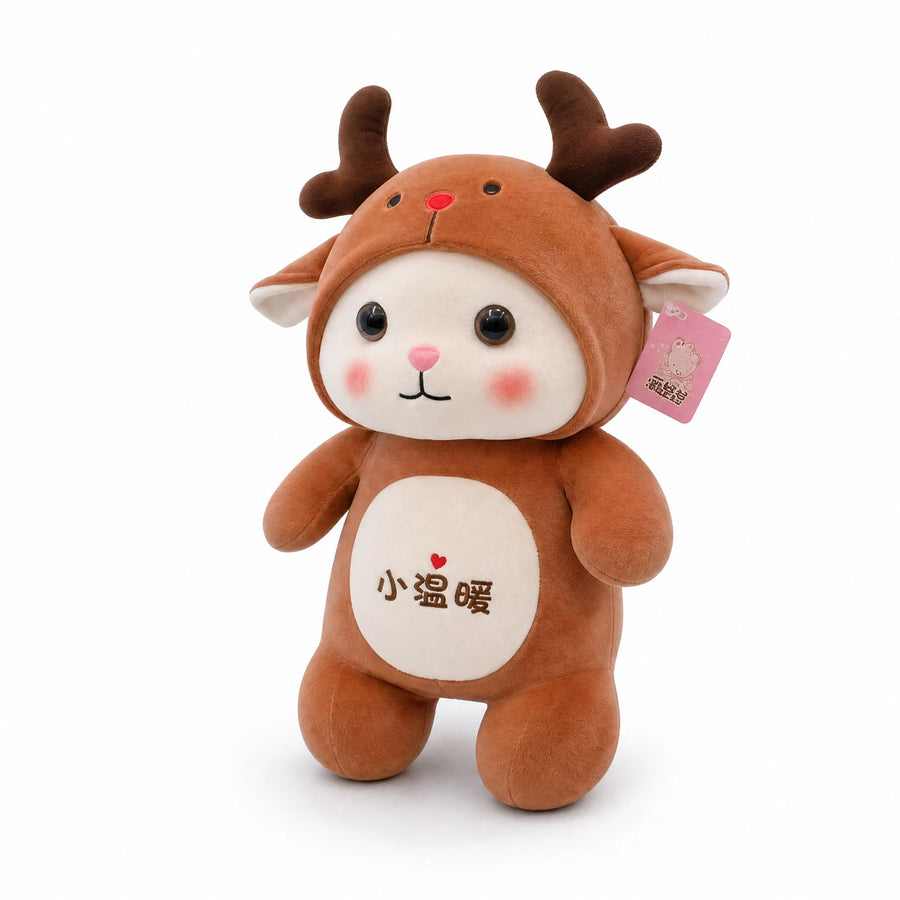 Cat Stuffed Animal in Deer Costume with White Belly - Fond blanc, autre angle