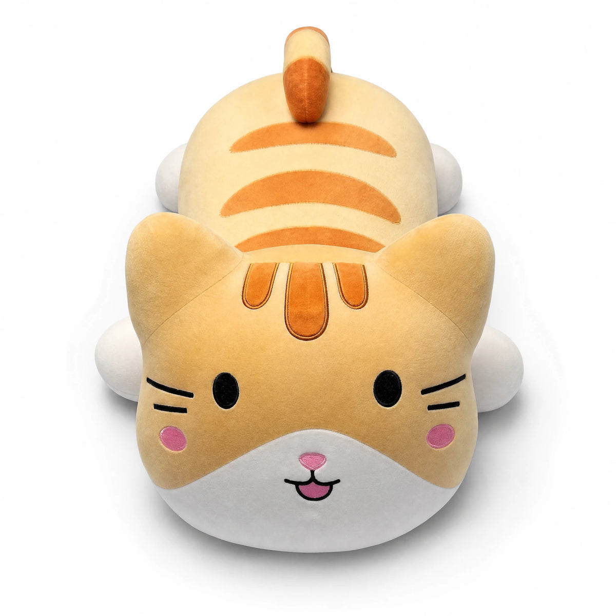 Cat Stuffed Animal Pillow, Lying Tabby Design - Fond blanc