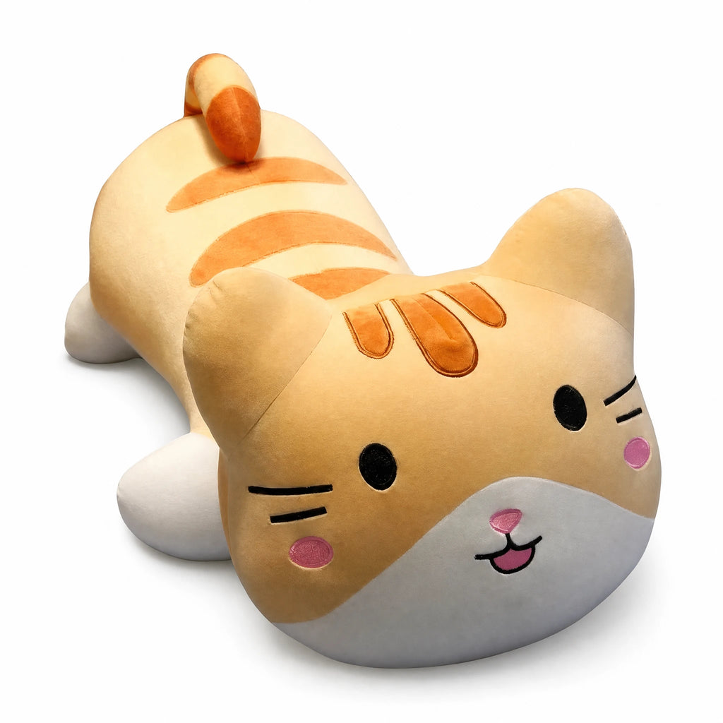 Cat Stuffed Animal Pillow, Lying Tabby Design - Fond blanc, autre angle