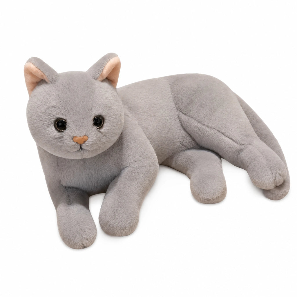 Cat Stuffed Animal – Soft Gray Plush in Sitting Pose - Fond blanc
