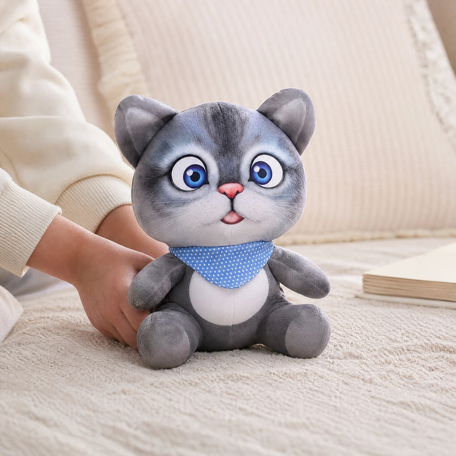 Cat Stuffed Animal with Big Blue Eyes and Bandana - Utilisation du produit