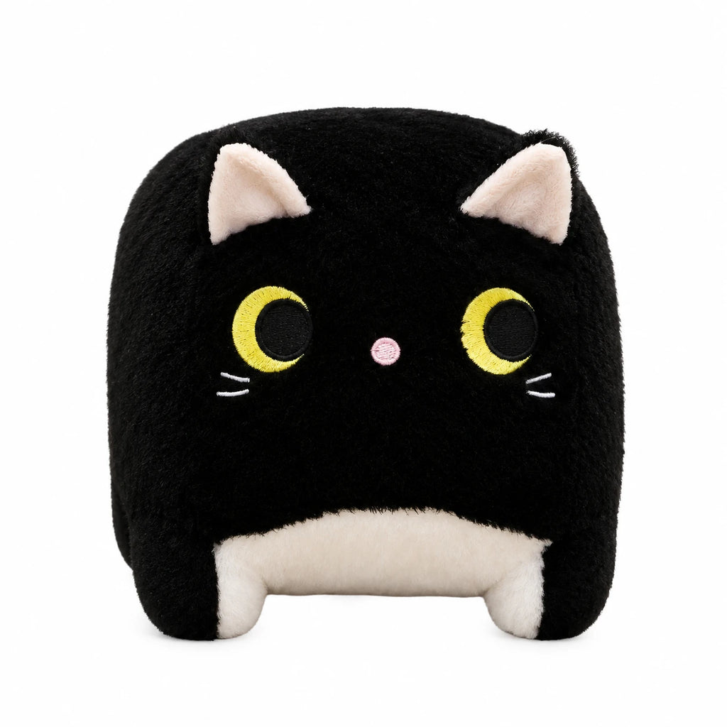 Cat Stuffed Animal with Cubic Plush Design - Black