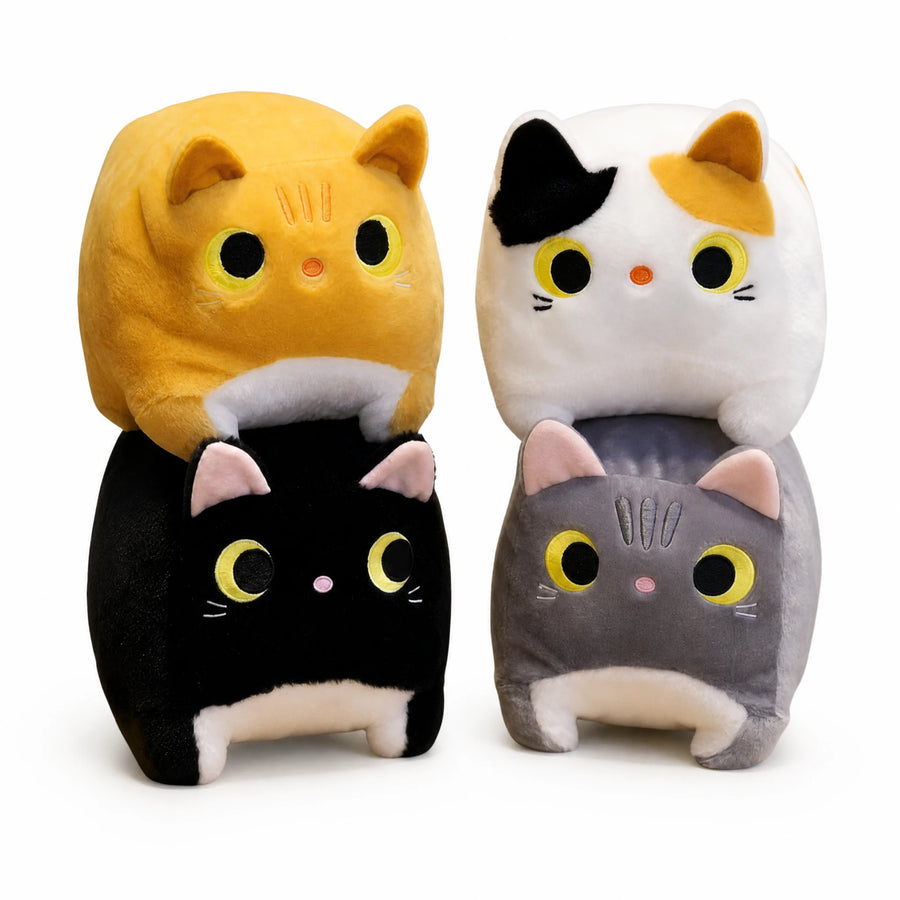 Cat Stuffed Animal with Cubic Plush Design - Fond blanc, autre angle