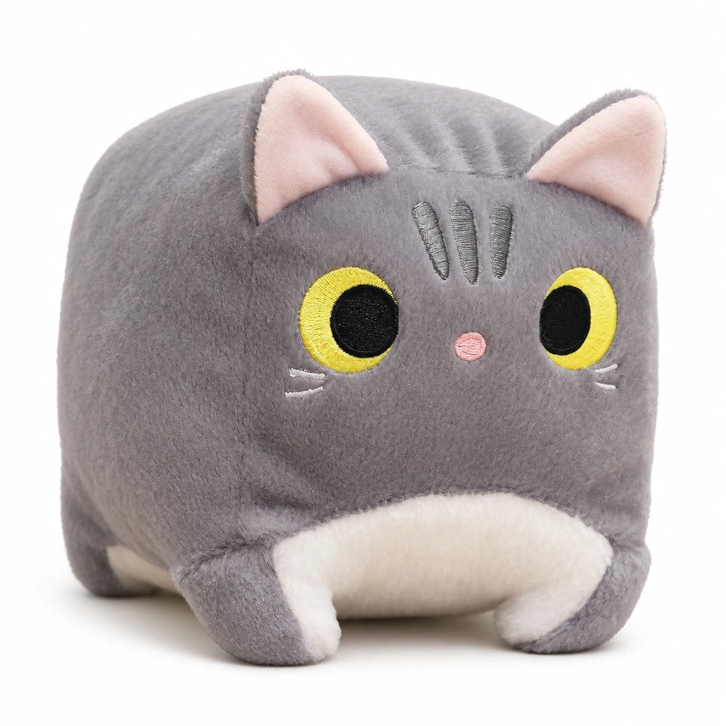 Cat Stuffed Animal with Cubic Plush Design - Gray