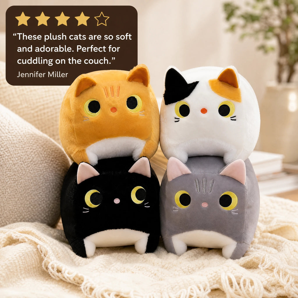 Cat Stuffed Animal with Cubic Plush Design - Image témoignage