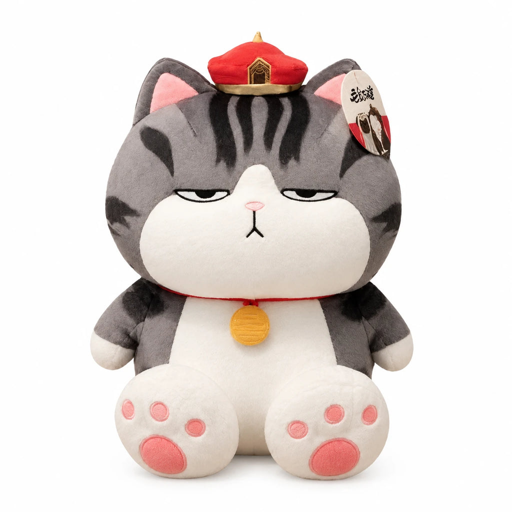 Cat Stuffed Animal with Emperor Hat and Pink Paws - 12in / 30cm · 15.5in / 40cm