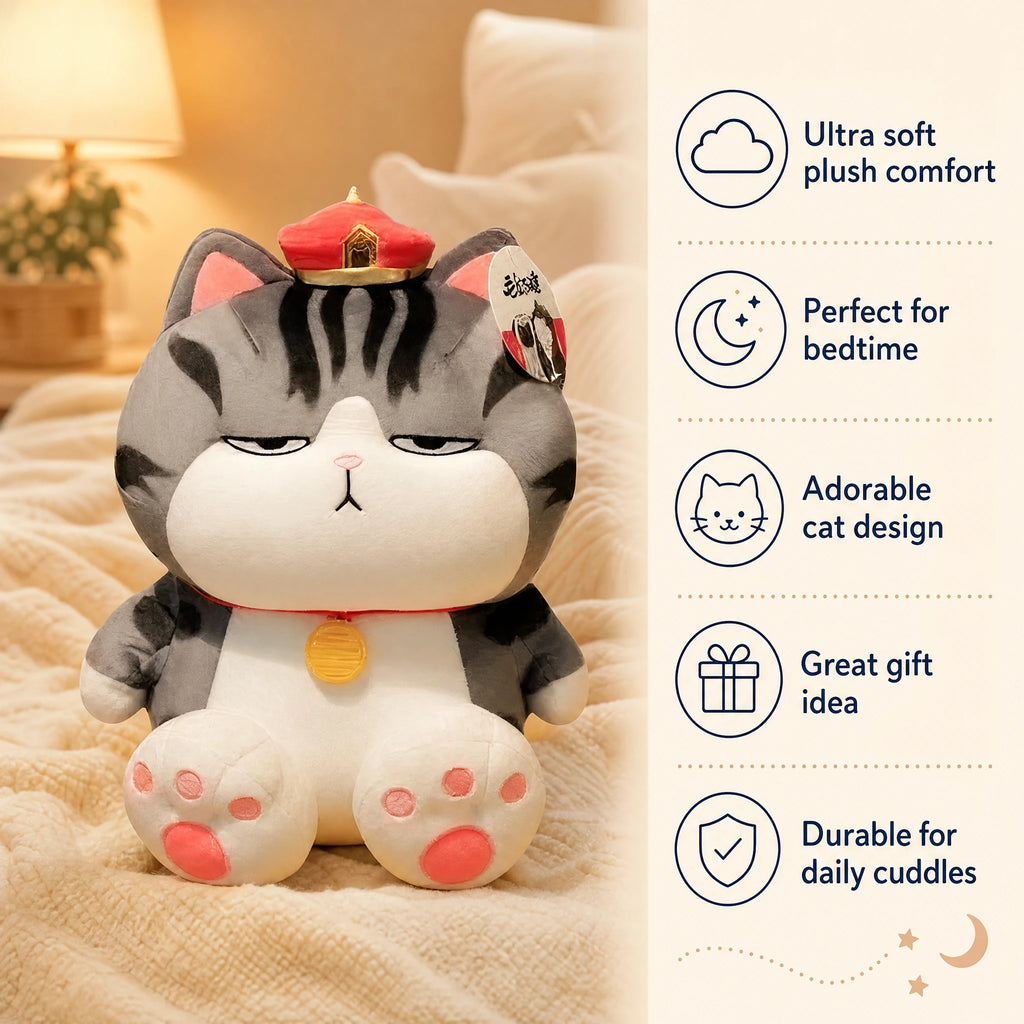 Cat Stuffed Animal with Emperor Hat and Pink Paws - Bénéfices produit