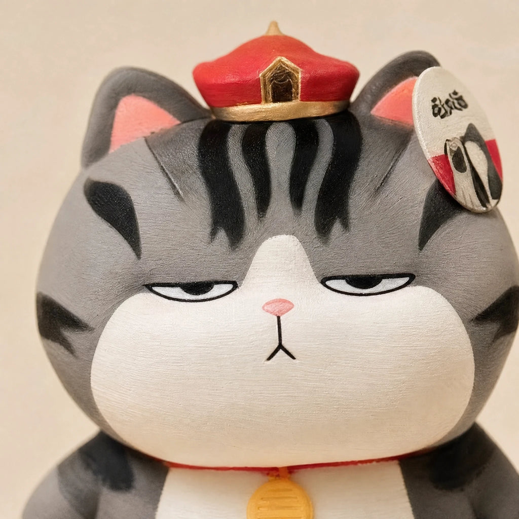 Cat Stuffed Animal with Emperor Hat and Pink Paws - Détail matière