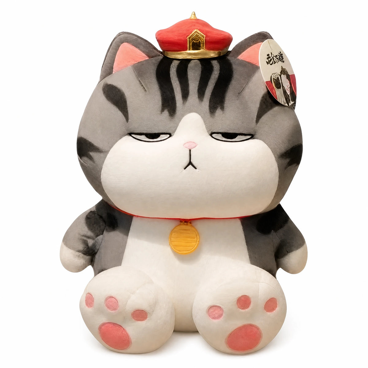 Cat Stuffed Animal with Emperor Hat and Pink Paws - Fond blanc