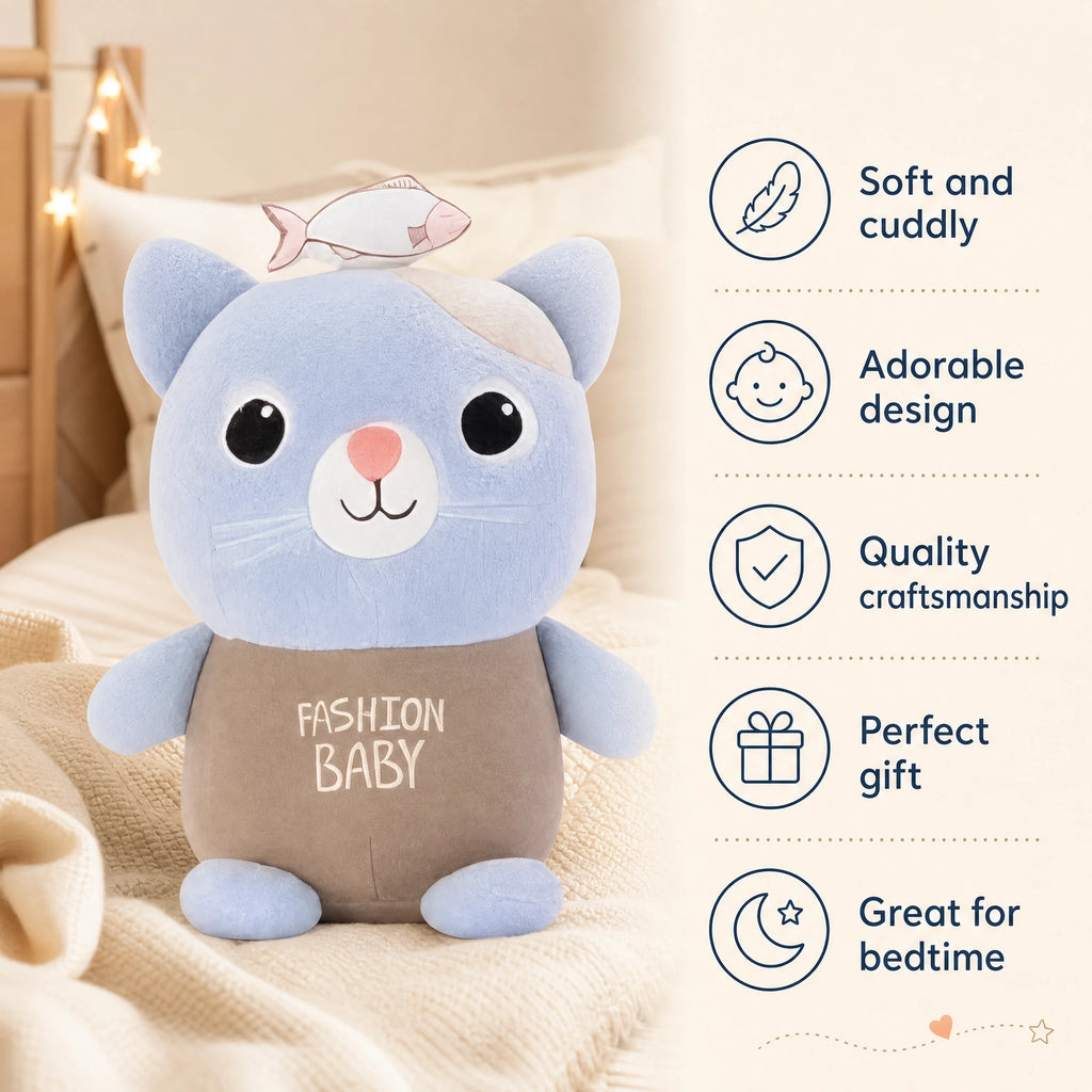 Cat Stuffed Animal with Fish Detail and Fashion Baby Print - Bénéfices produit