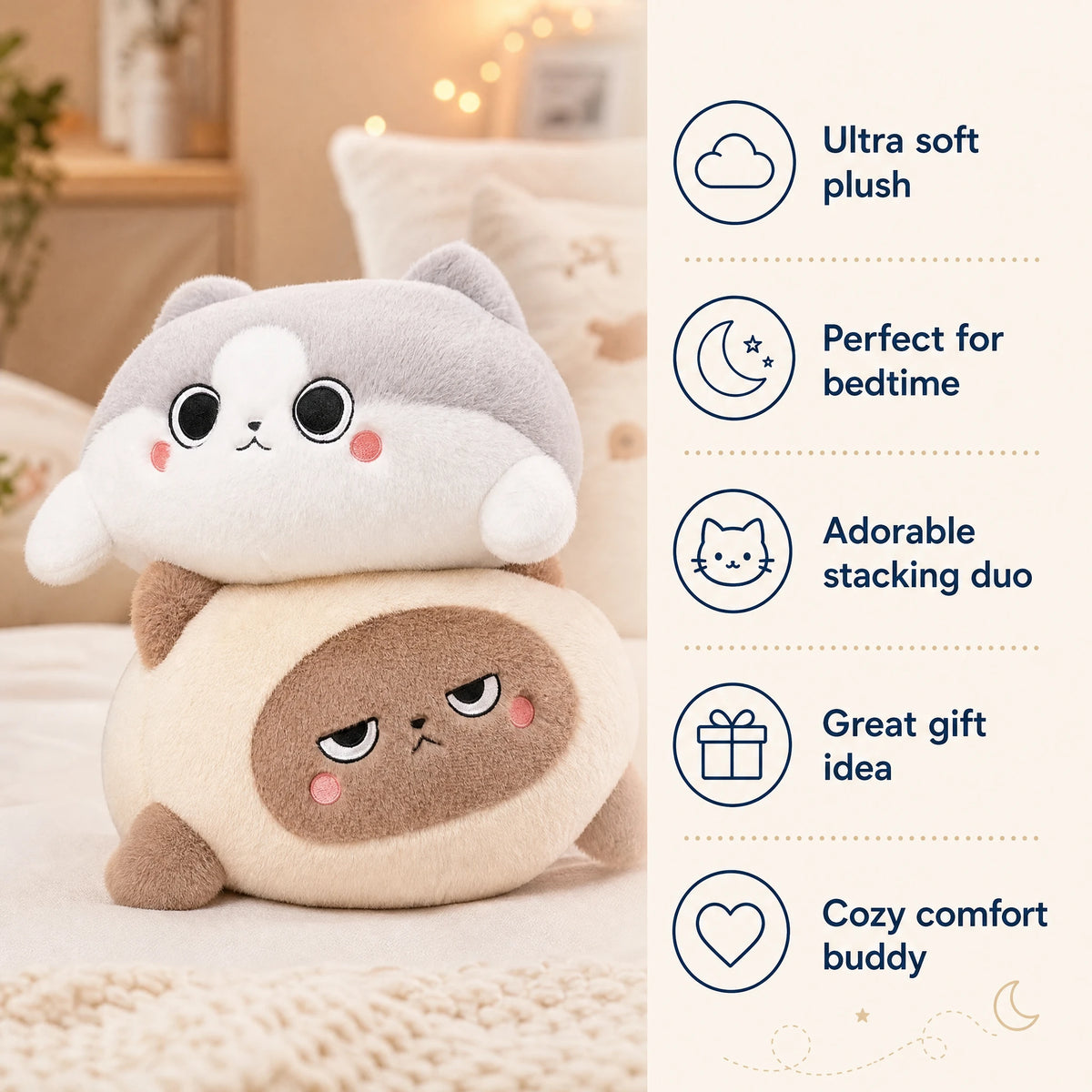 Cat Stuffed Animal with Fishtail Design and Mood Faces - Bénéfices produit