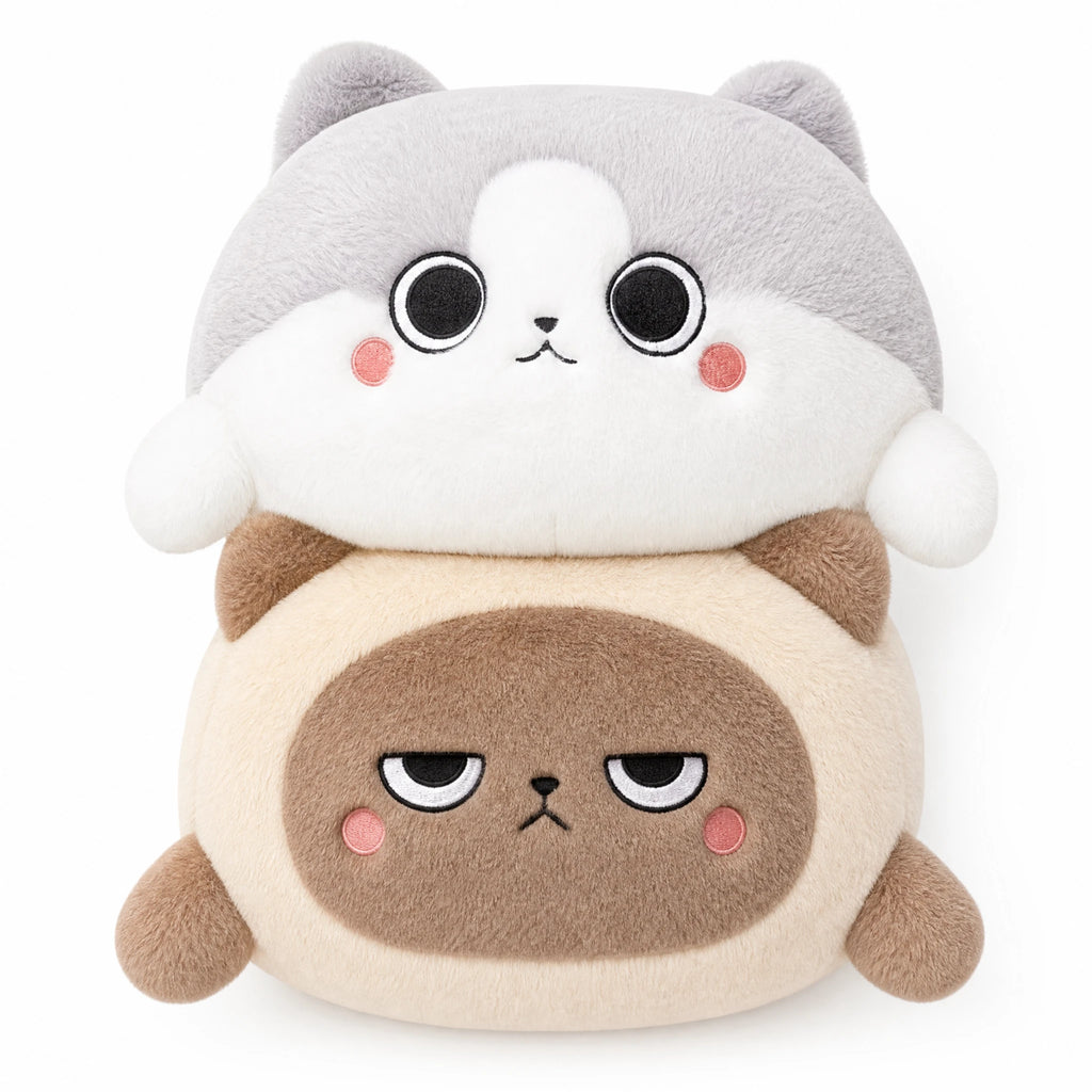 Cat Stuffed Animal with Fishtail Design and Mood Faces - Fond blanc