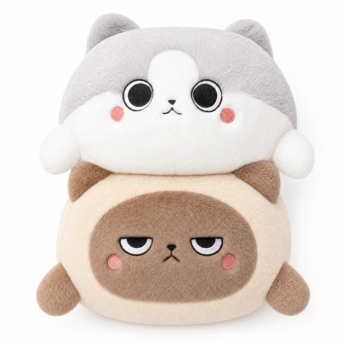 Cat Stuffed Animal with Fishtail Design and Mood Faces - Fond blanc