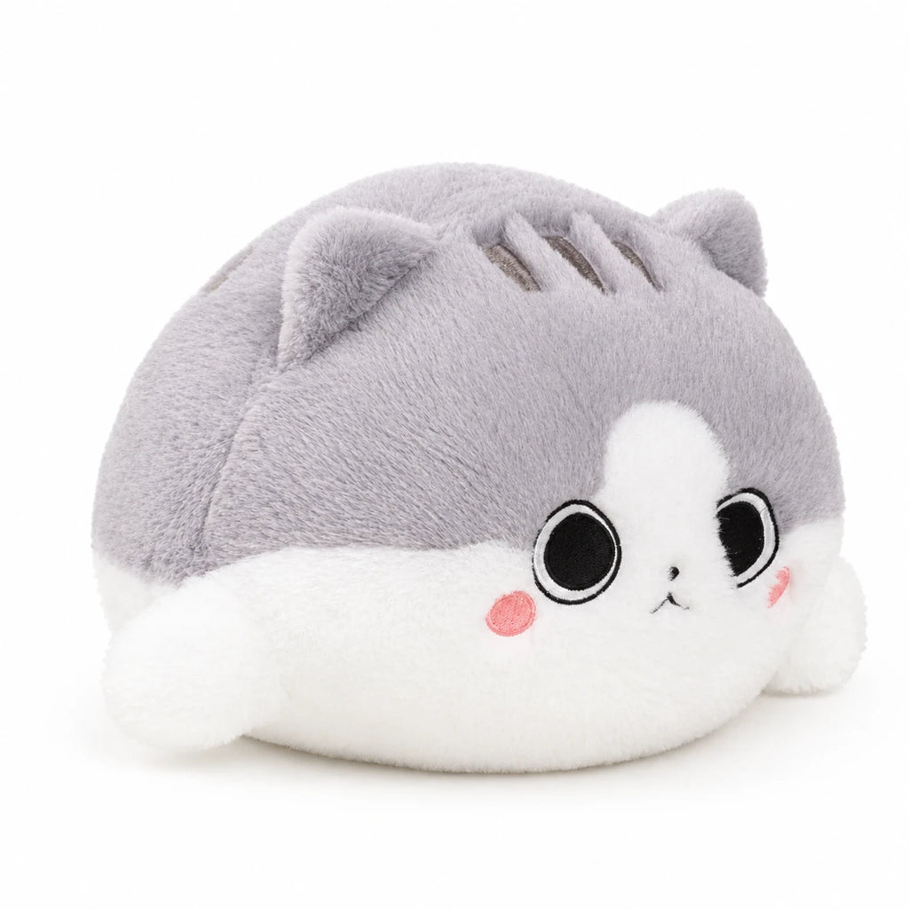 Cat Stuffed Animal with Fishtail Design and Mood Faces - Grey Blushing