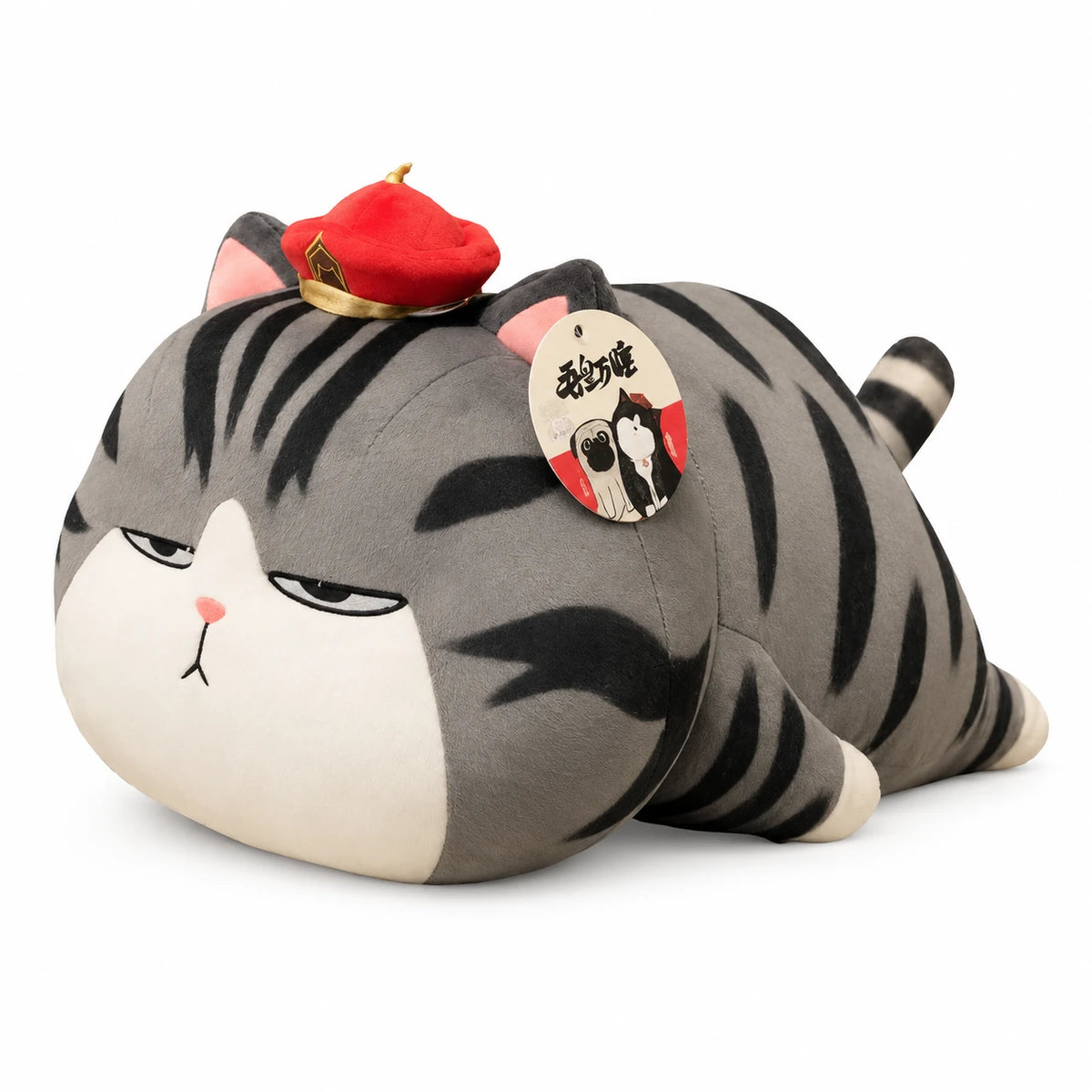 Cat Stuffed Animal with Gray Tabby Stripes and Ramen Hat - 14in / 35cm · 17.5in / 45cm · 23.5in / 60cm