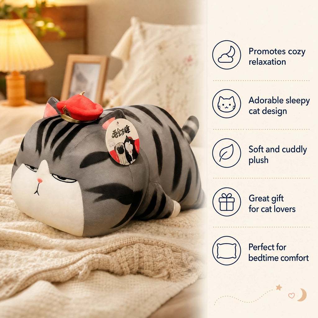 Cat Stuffed Animal with Gray Tabby Stripes and Ramen Hat - Bénéfices produit