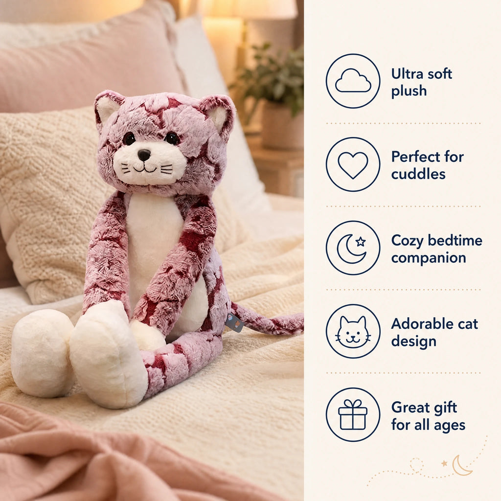 Cat Stuffed Animal with Long Legs and Striped Plush Fur - Bénéfices produit