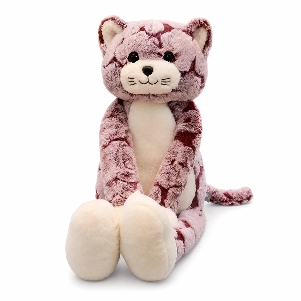 Cat Stuffed Animal with Long Legs and Striped Plush Fur - Fond blanc