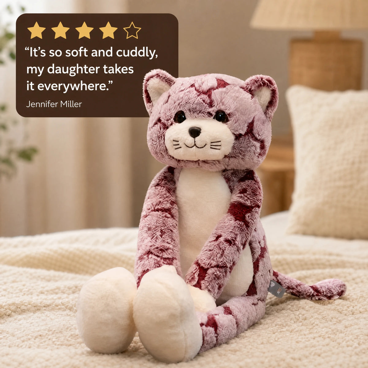 Cat Stuffed Animal with Long Legs and Striped Plush Fur - Image témoignage