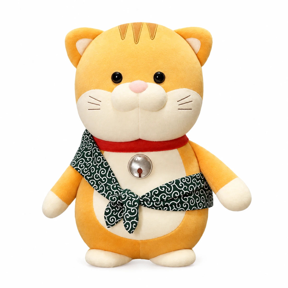 Cat Stuffed Animal with Patterned Scarf and Red Collar - 10in / 25cm · 14in / 35cm · 17.5in / 45cm